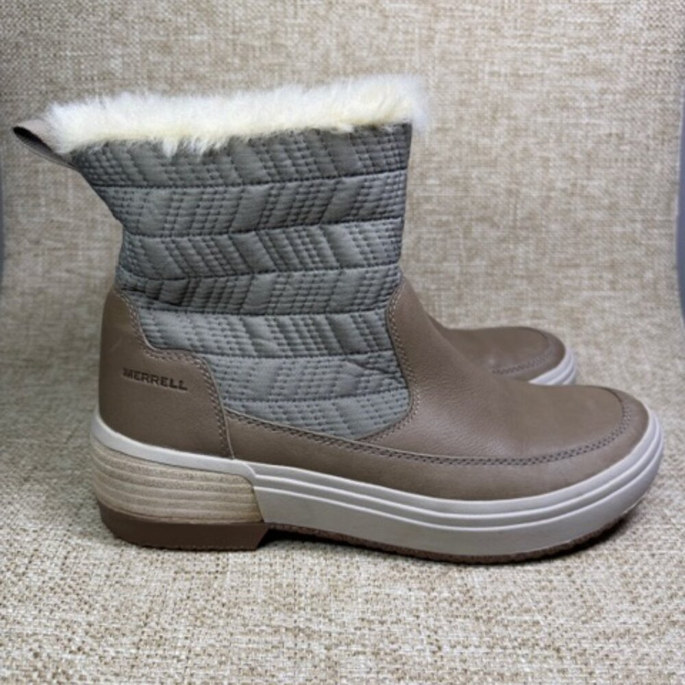Merrell Women's Haven Bluff Polar Fur Trimmed Waterproof Boots Brindle Size 7.5